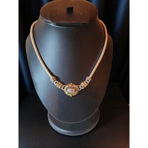 Vintage Silver & Gold Tone Snake Chain Necklace – Sunburst Medallion – 9” Drop